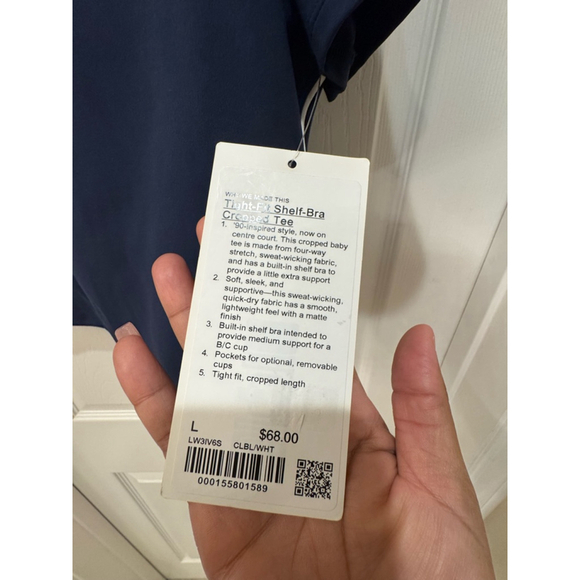 NWT LULULEMON Crop Top Tee Size L Navy Blue White Trim - Picture 3 of 9